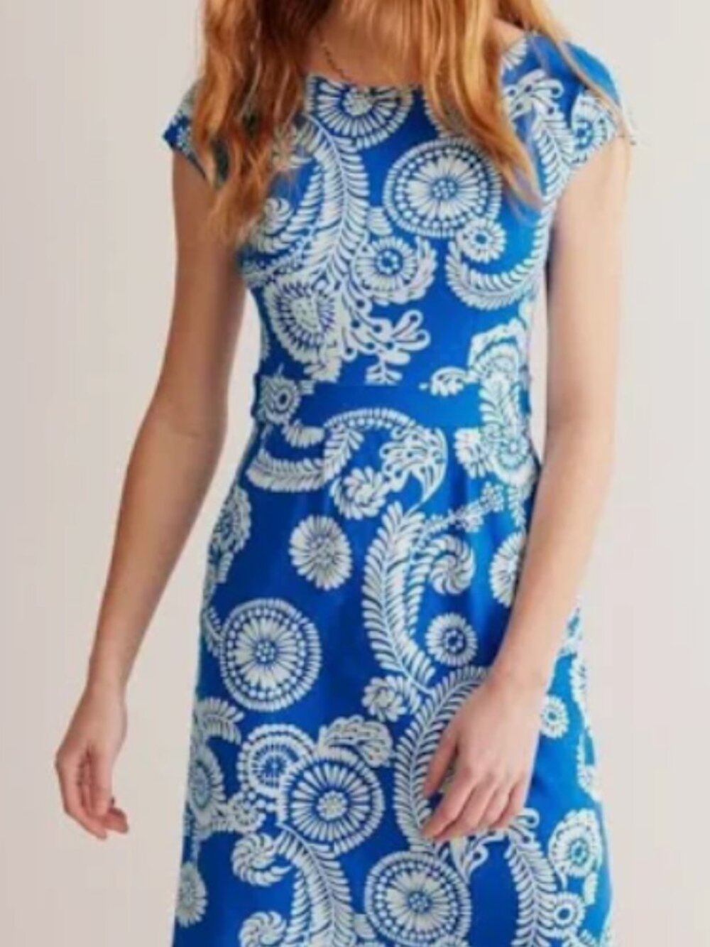 Boden Florrie Jersey Dress, Blue Abstract Floral, Size 2R